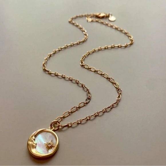 Jewelry - 18K Gold Moon & Star Pendant Necklace | Mother of Pearl Accent